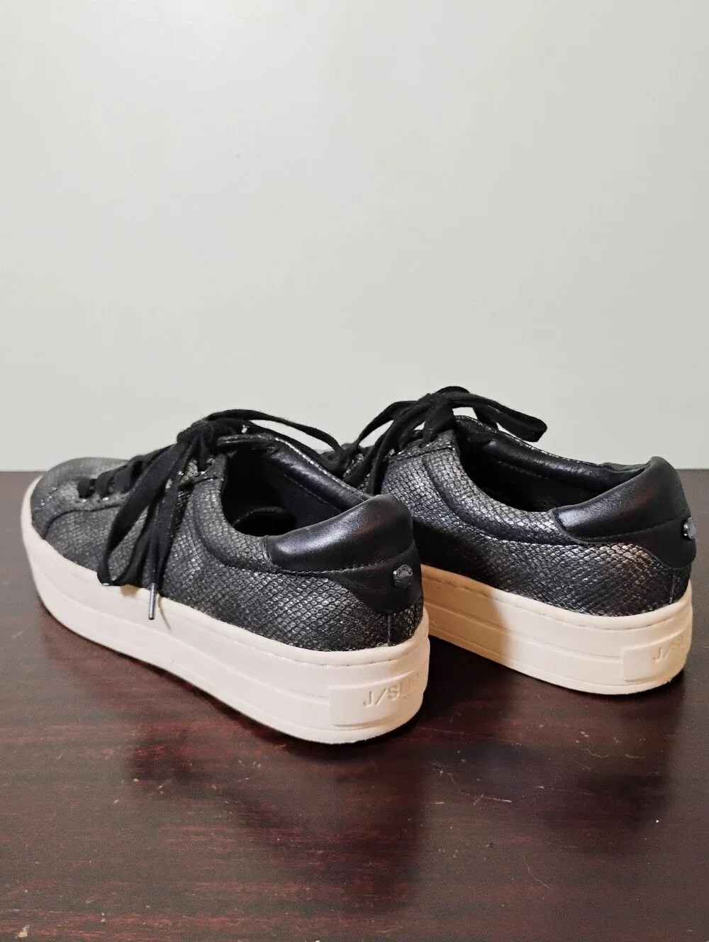 J/SLIDES NYC Metallic Snakeskin Platform Sneakers - Size 7.5